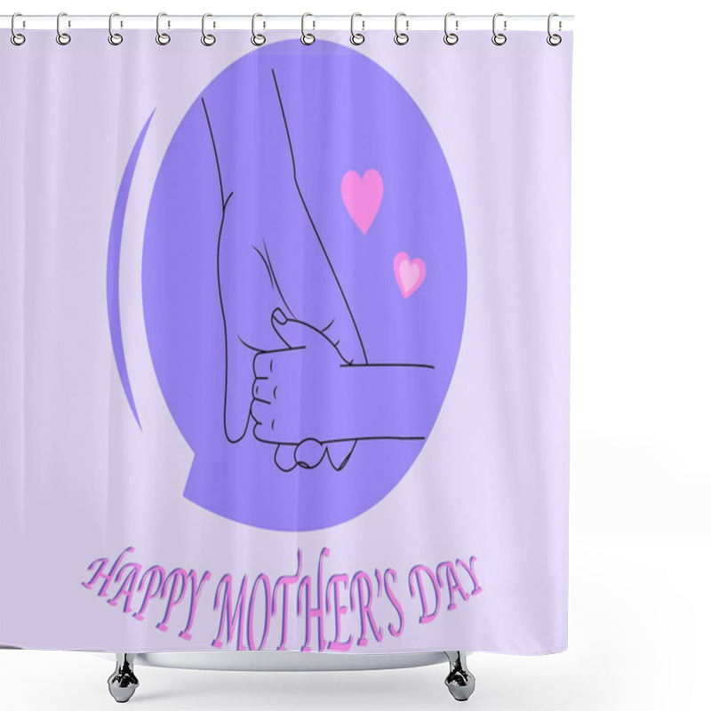 Personality  Illustration Of Mother And Child Holding Hands In Purple Circle Near Happy Mothers Day Lettering  Shower Curtains