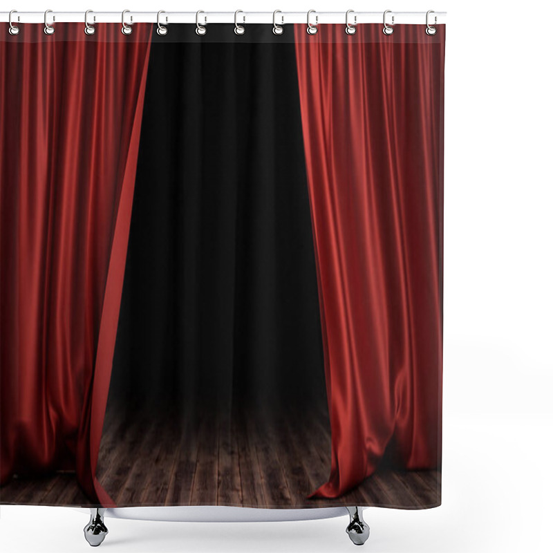 Personality  3D Illustration Luxury Red Silk Velvet Curtains Decoration Design, Ideas. Red Stage Curtain For Theater Or Opera Scene Backdrop. Mock-up For Your Design Project Shower Curtains