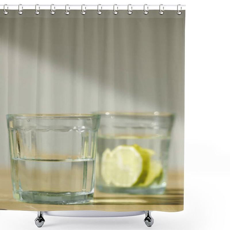 Personality  Close Up View Of Glass With Water And Glass With Lemonade Shower Curtains