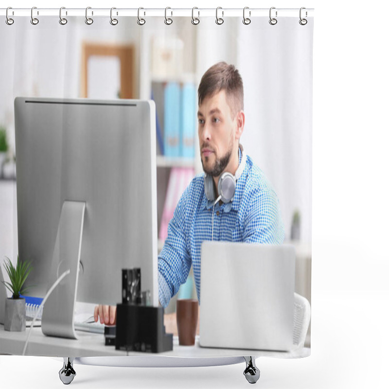 Personality  Handsome Young Programmer  Shower Curtains