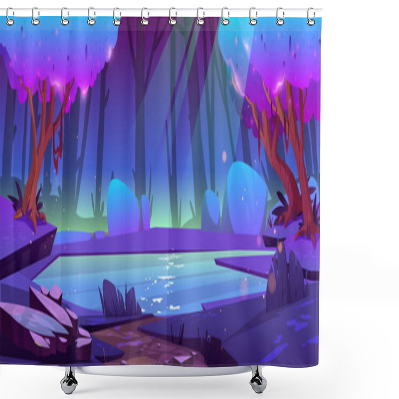 Personality  Night Forest Landscape With Secret Pond And Trees Shower Curtains