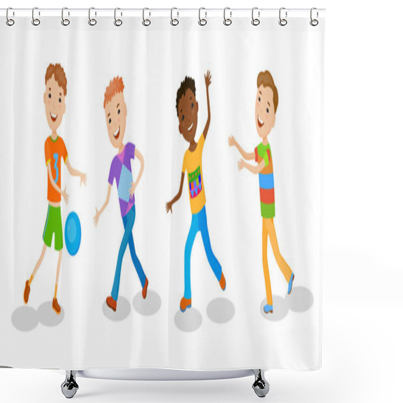 Personality  Illustration Featuring Playing Kids Shower Curtains