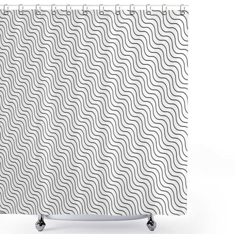 Personality  Abstract Black Wave Lines Pattern Diagonal On White Background A Shower Curtains