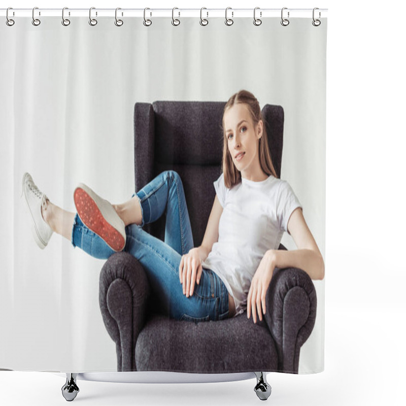 Personality  Girl On Armchair Shower Curtains