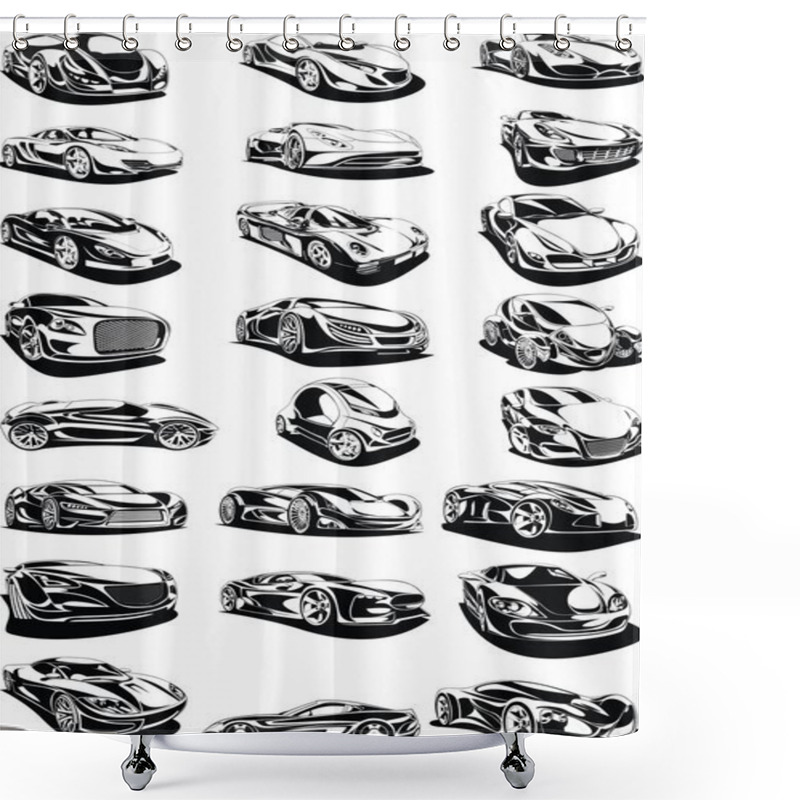 Personality  Black And White Car Set  Shower Curtains