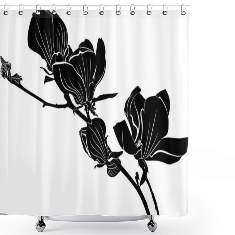 Personality  Magnolia. A Branch Of A Blossoming Magnolia.  Shower Curtains