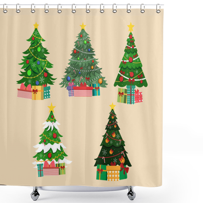 Personality  Vector Illustration Of Set Of Decoration Christmas Trees With Presents Shower Curtains