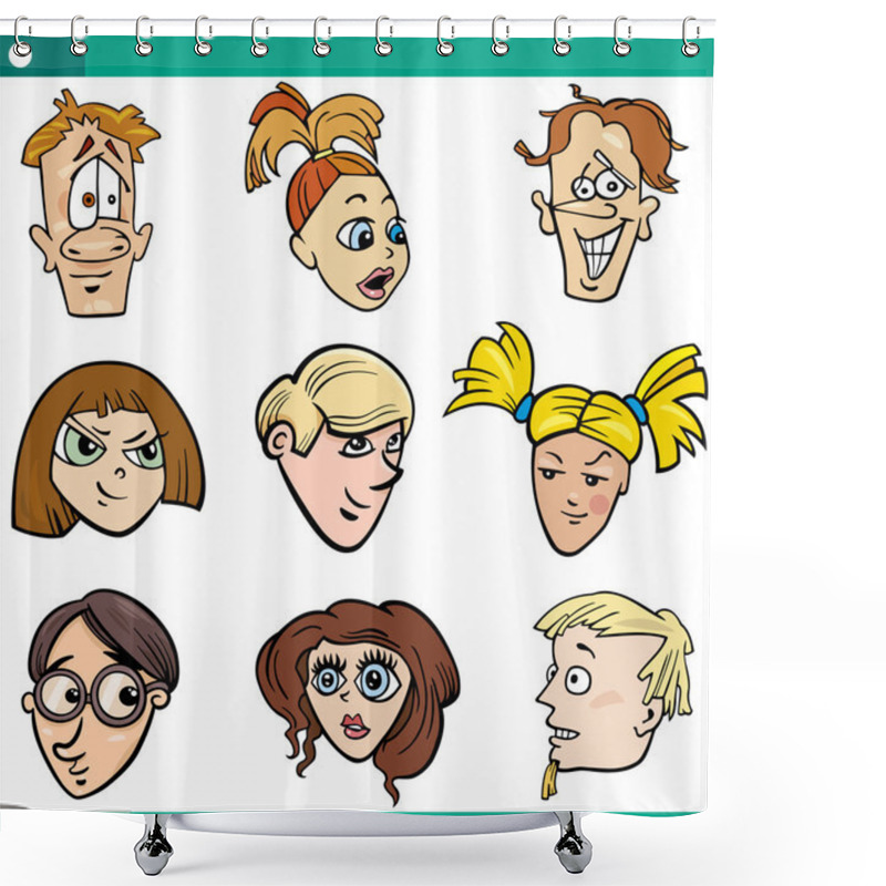 Personality  Cartoon Teens Characters Faces Set Shower Curtains