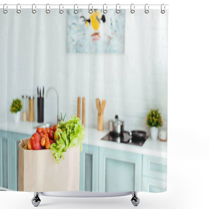 Personality  Fresh Ripe Fruits And Vegetables In Paper Bag In Kitchen Shower Curtains