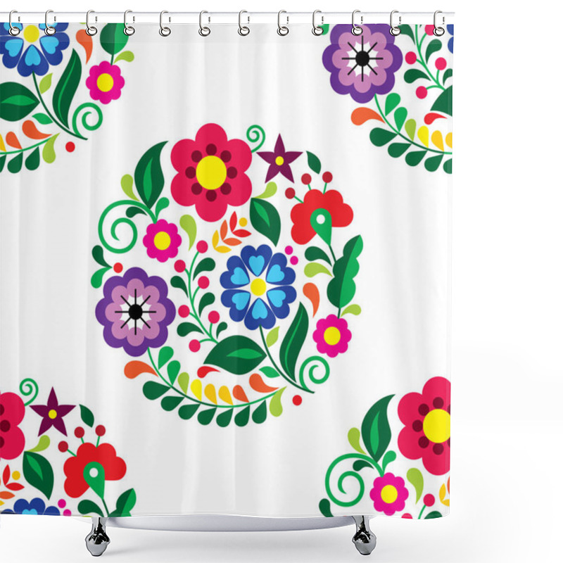 Personality  Mexican Seamless Vector Pattern With Floral Bouquets, Textile Or Fabric Print Design Inspired By Traditional Embroidery Crafts From Mexico  Shower Curtains