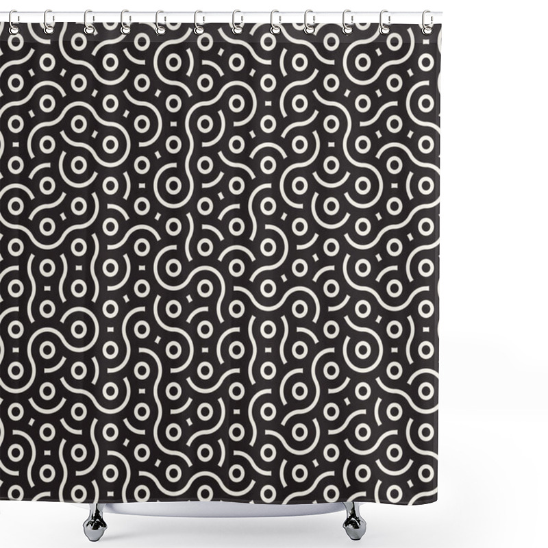 Personality  Wavy Circular Vector Seamless Pattern With Black And White Irregular Concentric Lines. Perfect Background For Modern And Trendy Designs. Shower Curtains