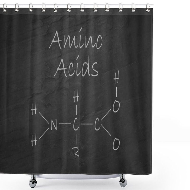 Personality  Text Amino Acids And Chemical Formula On Black Slate Surface Shower Curtains