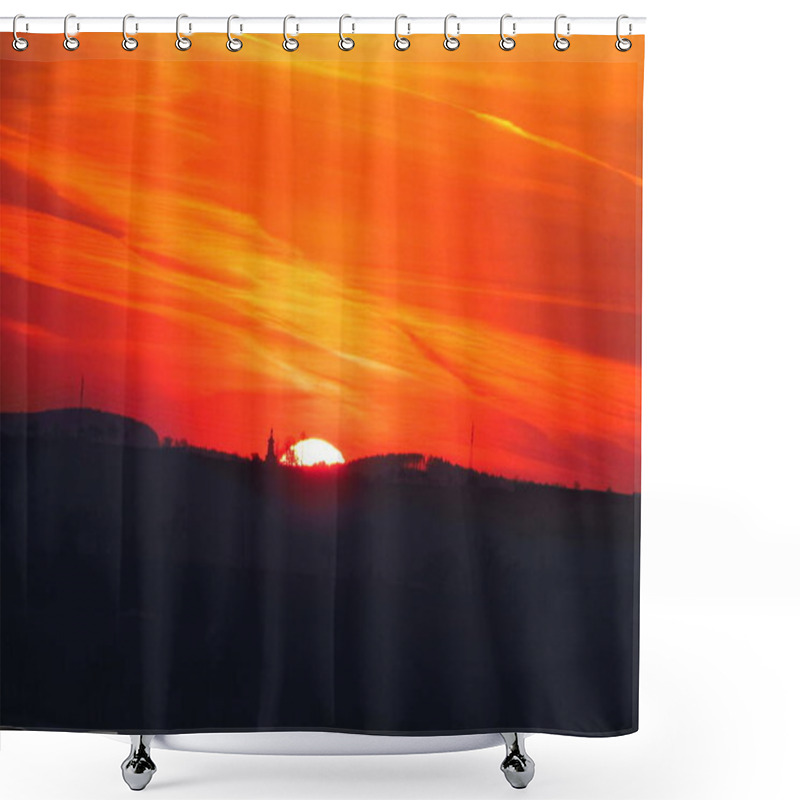 Personality  Sunset With Distinctive Reds, Czech Republic, Central Bohemian Region, Region Of The Blanik Knights, Incredible Colours In Nature, Burning Clouds Shower Curtains