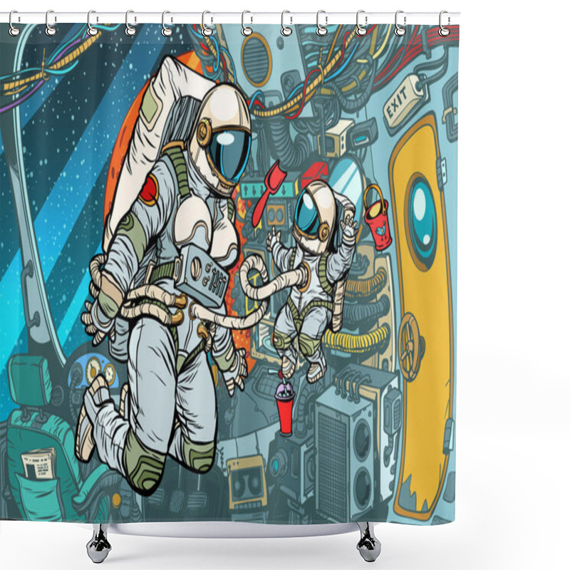 Personality  Mother And Child In A Spaceship Shower Curtains