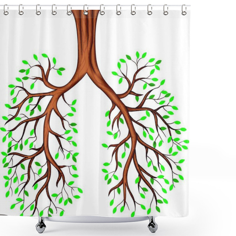 Personality  Tree Lungs Cartoon, On White Background Shower Curtains