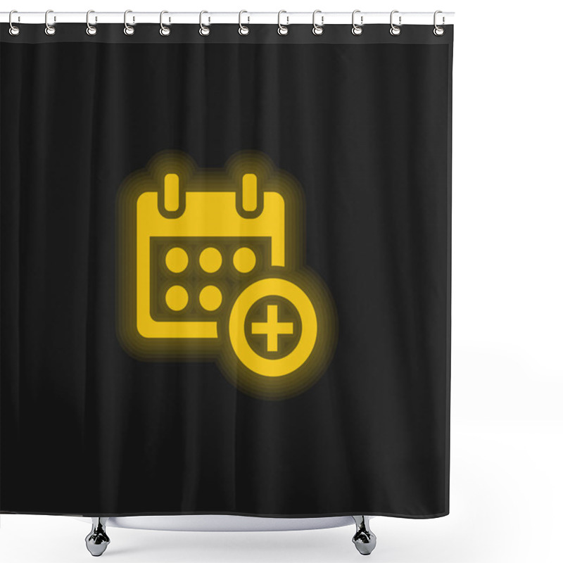 Personality  Add Calendar Symbol For Events Yellow Glowing Neon Icon Shower Curtains