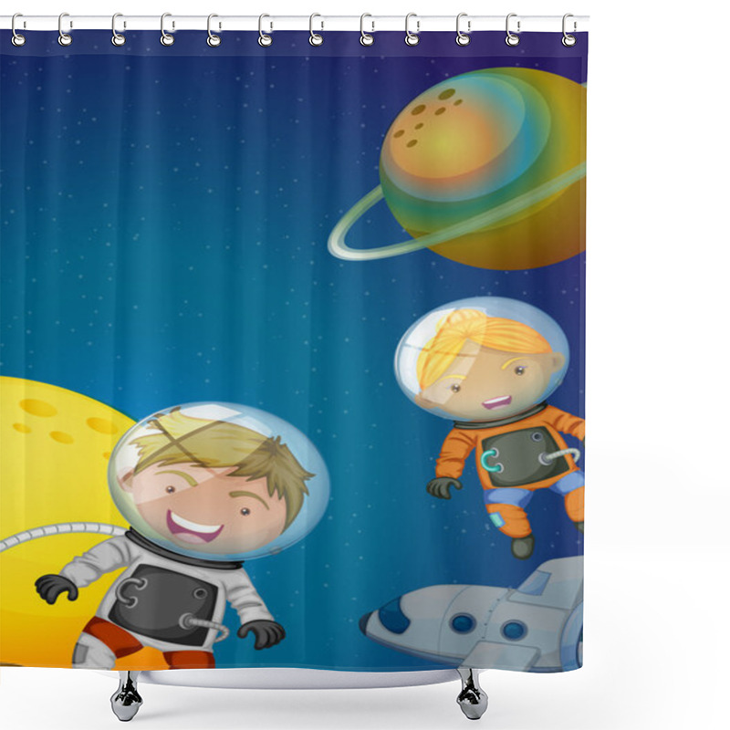 Personality  Astronauts Exploring The Galaxy Shower Curtains