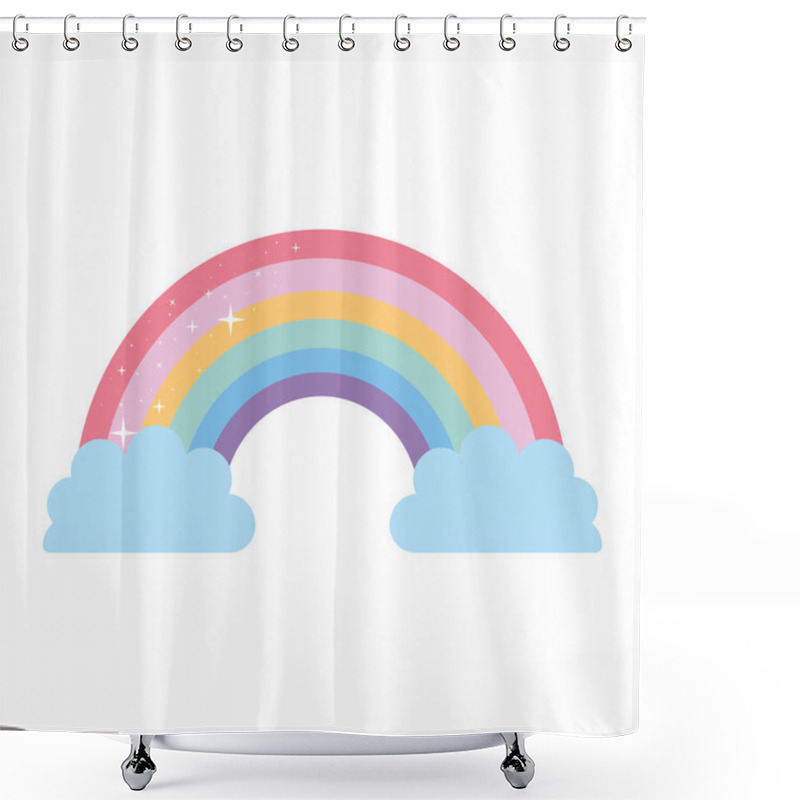 Personality  Rainbow With Two Clouds On A White Background Shower Curtains