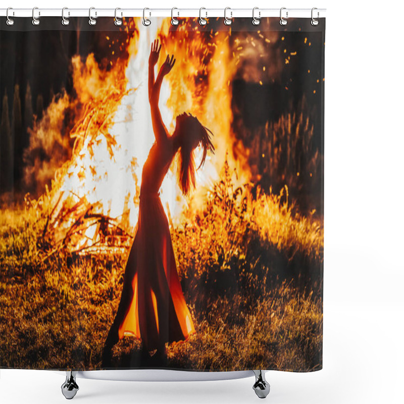 Personality  Beautiful Shamanic Woman Dancing By The Fire. Shower Curtains