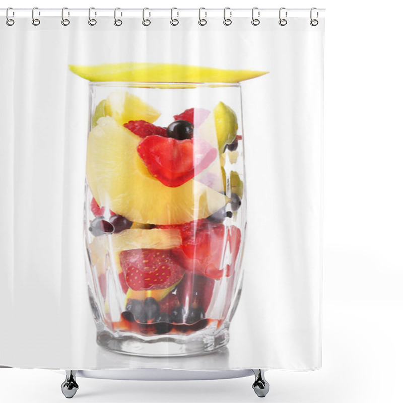 Personality  Fresh Fruits Salad In Glass Isolated On White Shower Curtains