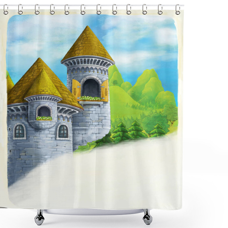 Personality  Cartoon Scene With Castle Towers Shower Curtains