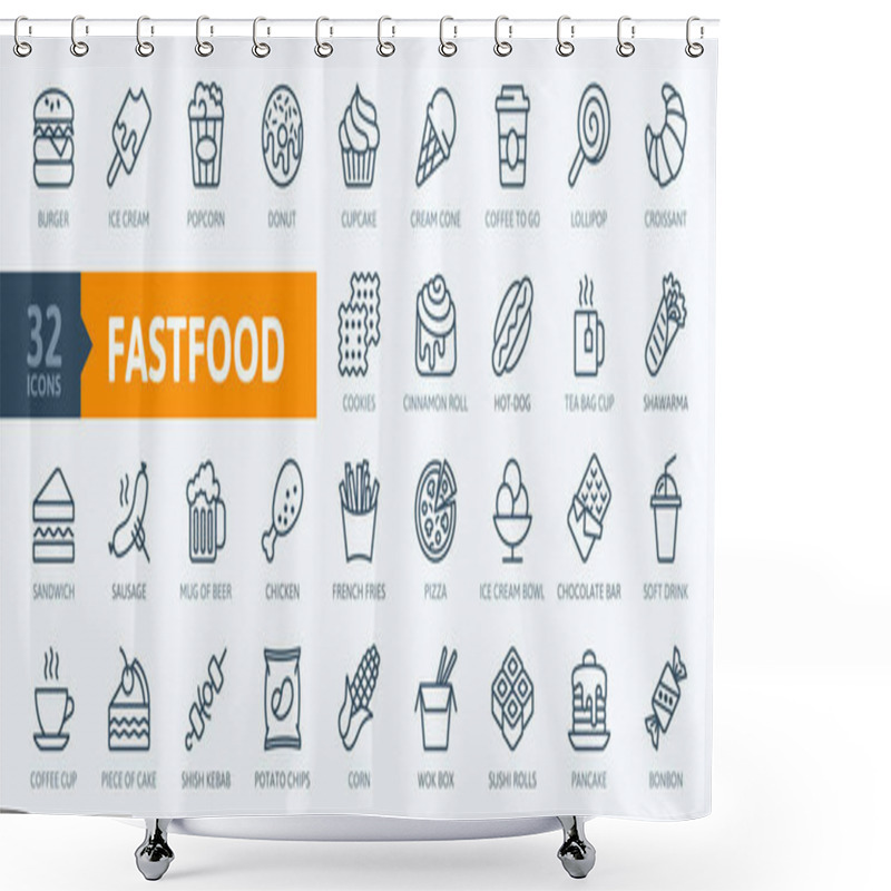 Personality  Fastfood - Outline Web Icon Set, Vector, Thin Line Icons Collection Shower Curtains