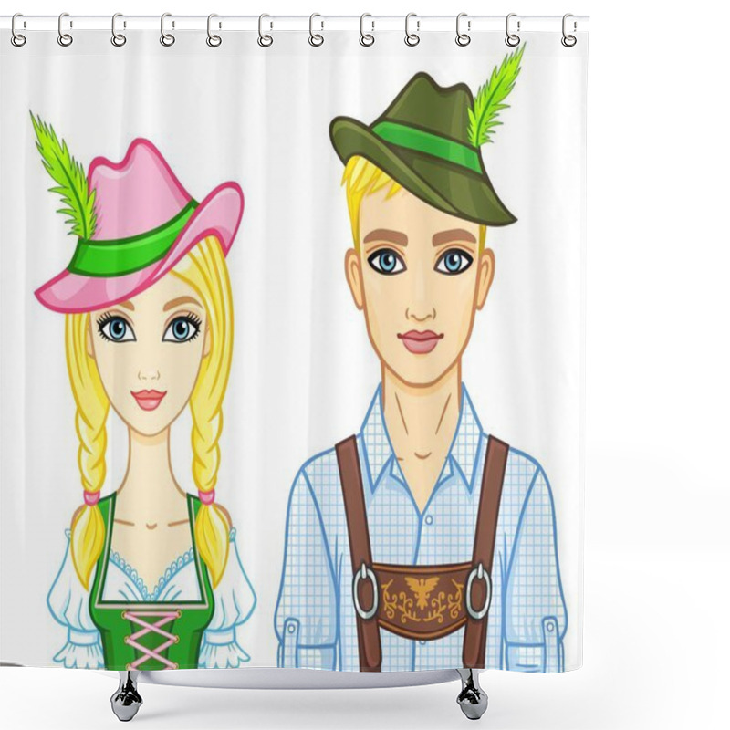 Personality  Animation Portrait Of A Family Of The European Appearance In Ancient Bavarian Clothes. The Vector Illustration Isolated On A White Background. Shower Curtains