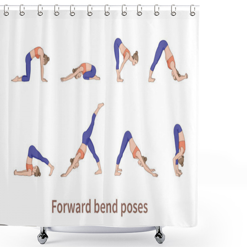 Personality  Women Silhouettes. Collection Of Yoga Poses. Asana Set. Vector Illustration. Foward Bend Poses Shower Curtains