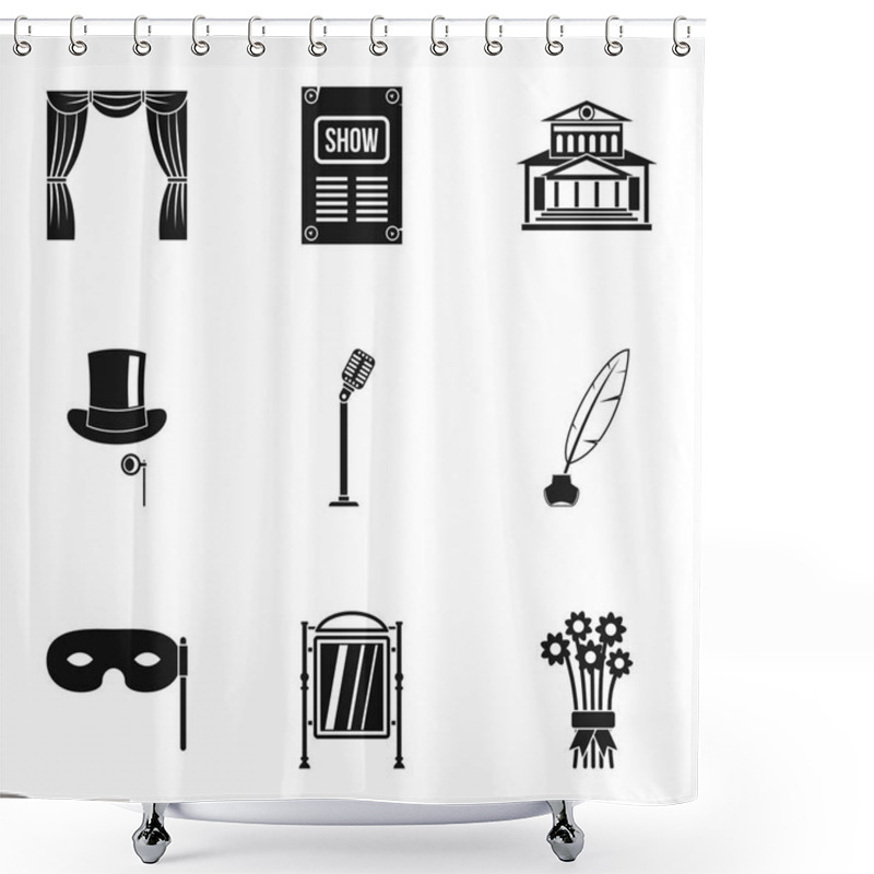 Personality  Entertainment In Theatre Icons Set, Simple Style Shower Curtains