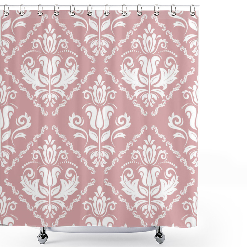 Personality  Classic Seamless Vector Purple And White Pattern. Damask Orient Ornament. Classic Vintage Background. Orient Pattern For Fabric, Wallpapers And Packaging Shower Curtains