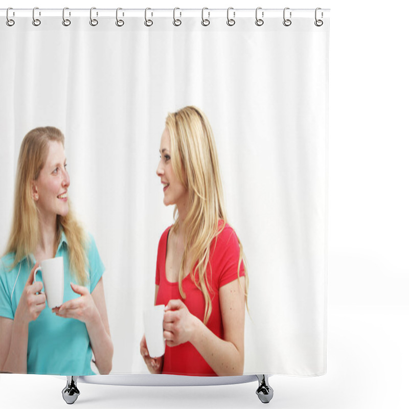 Personality  Women Chatting Over A Cup Of Coffee Shower Curtains