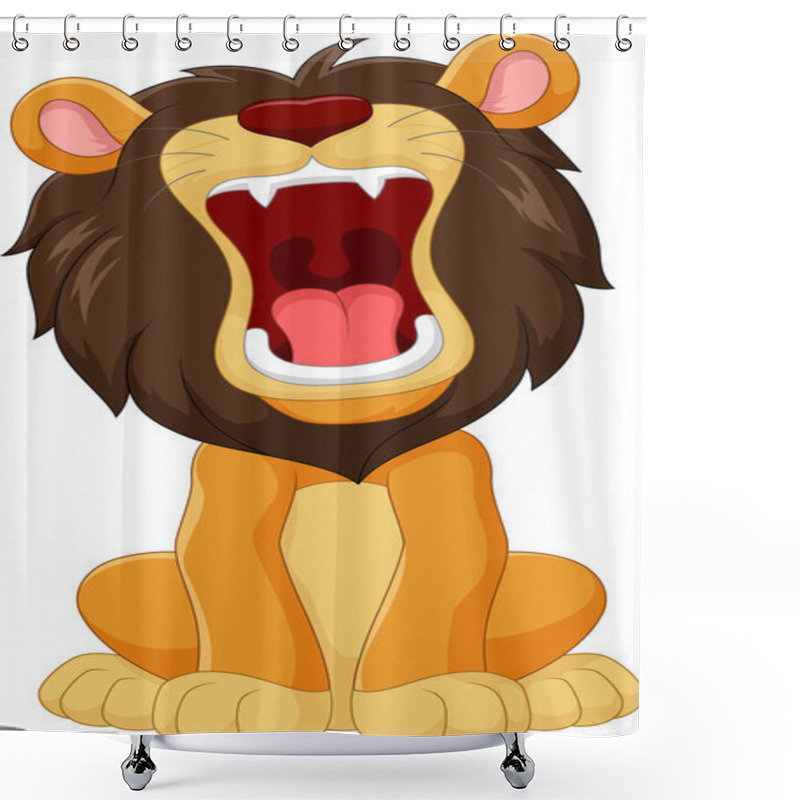 Personality  Cartoon Happy Lion Roaring Isolated On White Background Shower Curtains