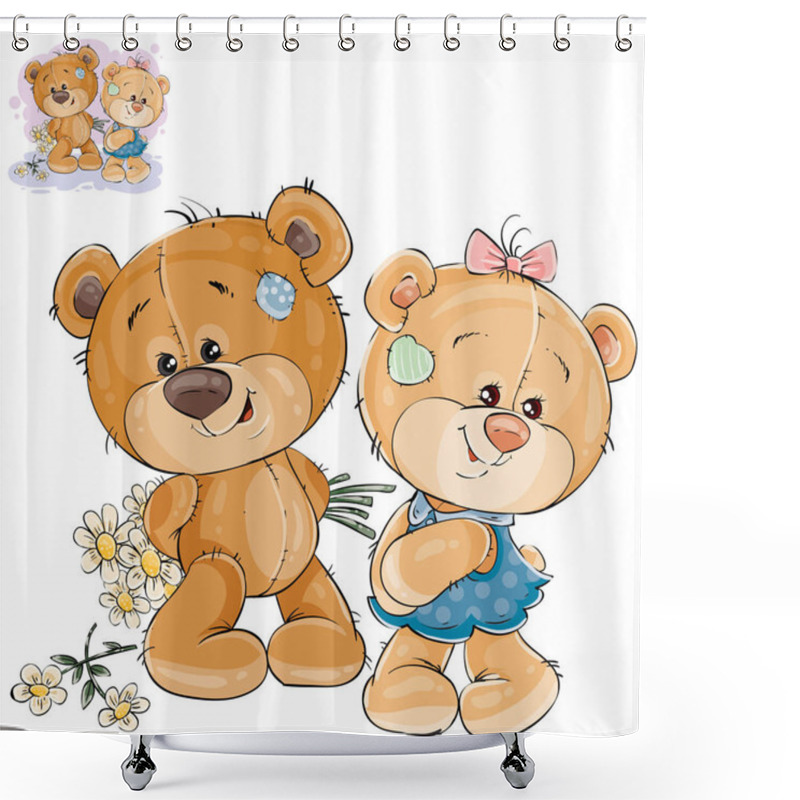 Personality  Teddy Bear Hides Bouquet Of Flowers  Shower Curtains