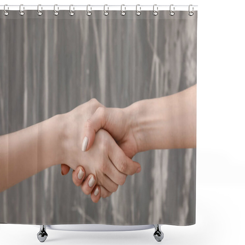 Personality  Women Holding Hands On Grey Background. Stop A Suicide Shower Curtains