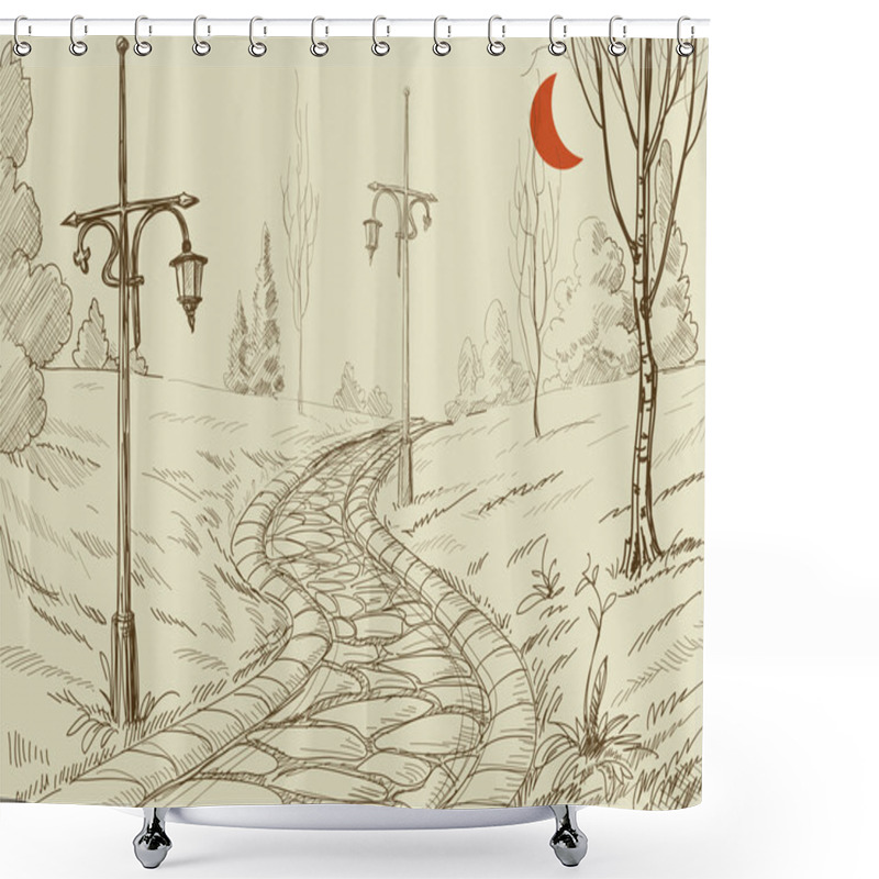 Personality  Park Alley Vector Sketch Shower Curtains