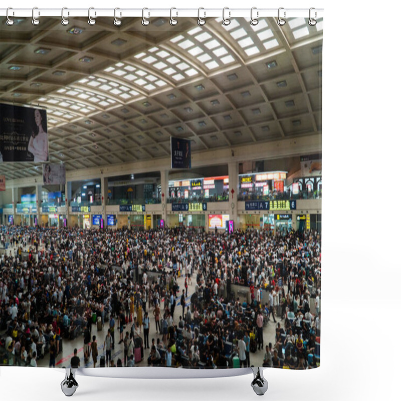 Personality  Crowded Railway Station In Wuhan, China. Huge Crowd Waiting At Railway Station. People With Baggage Waiting For The Train In China.  Shower Curtains