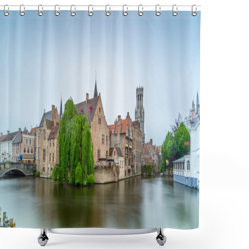 Personality  Bruges Or Brugge, Rozenhoedkaai Water Canal View. Long Exposure. Belgium. Shower Curtains