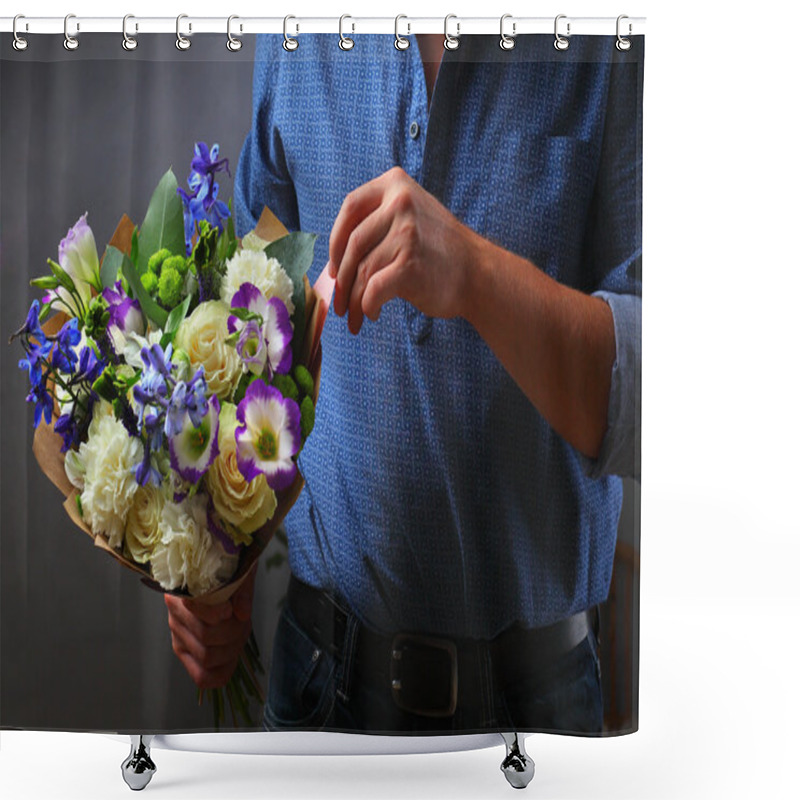 Personality  A Man With A Blue Bouquet Shower Curtains