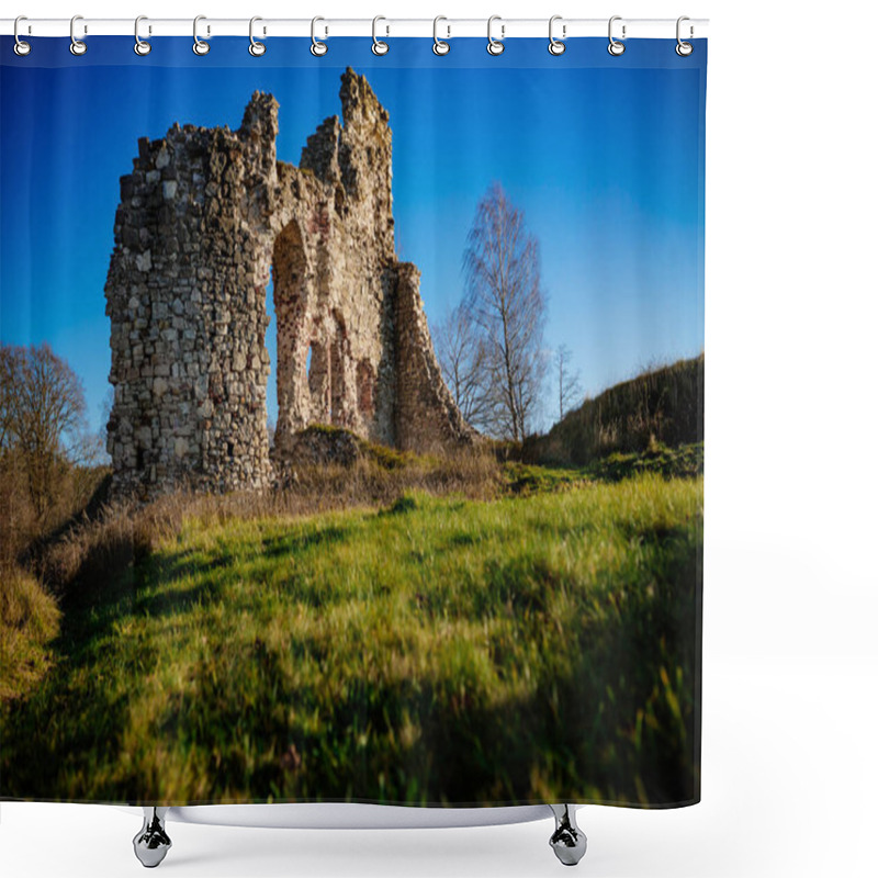 Personality  Ruined Medieval Castle In Aizkraukle, Latvia In Sunny Day.  Shower Curtains