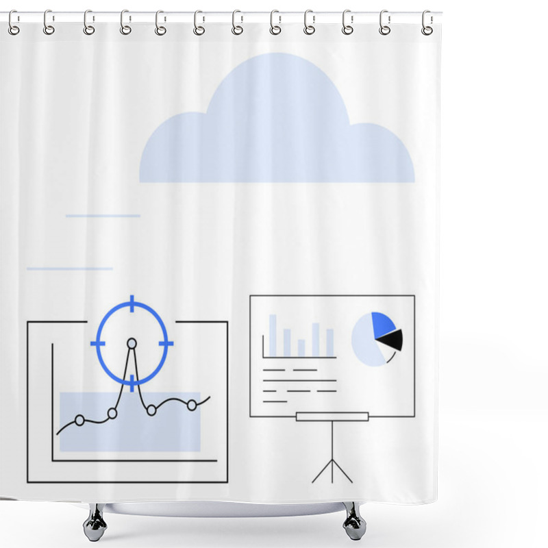 Personality  Chart With Focus Marker, Cloud Graphics, And Data Presentation Board Highlighting Trends And Analytics. Ideal For Business Strategy, Data Analysis, Cloud Solutions, Communication, Teamwork, Training Shower Curtains