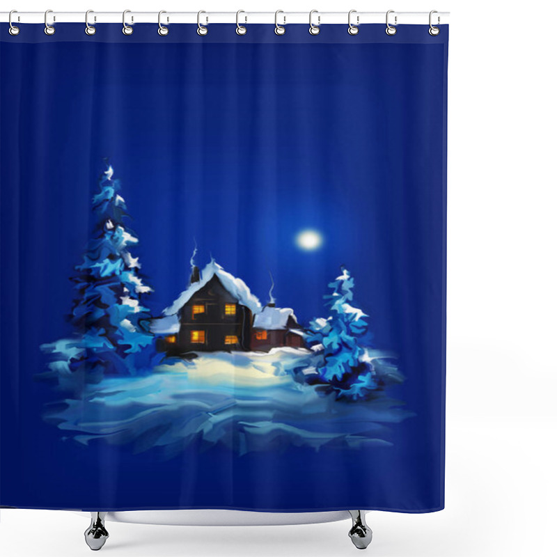 Personality  Fairytale House In The Forest On Christmas Night Shower Curtains