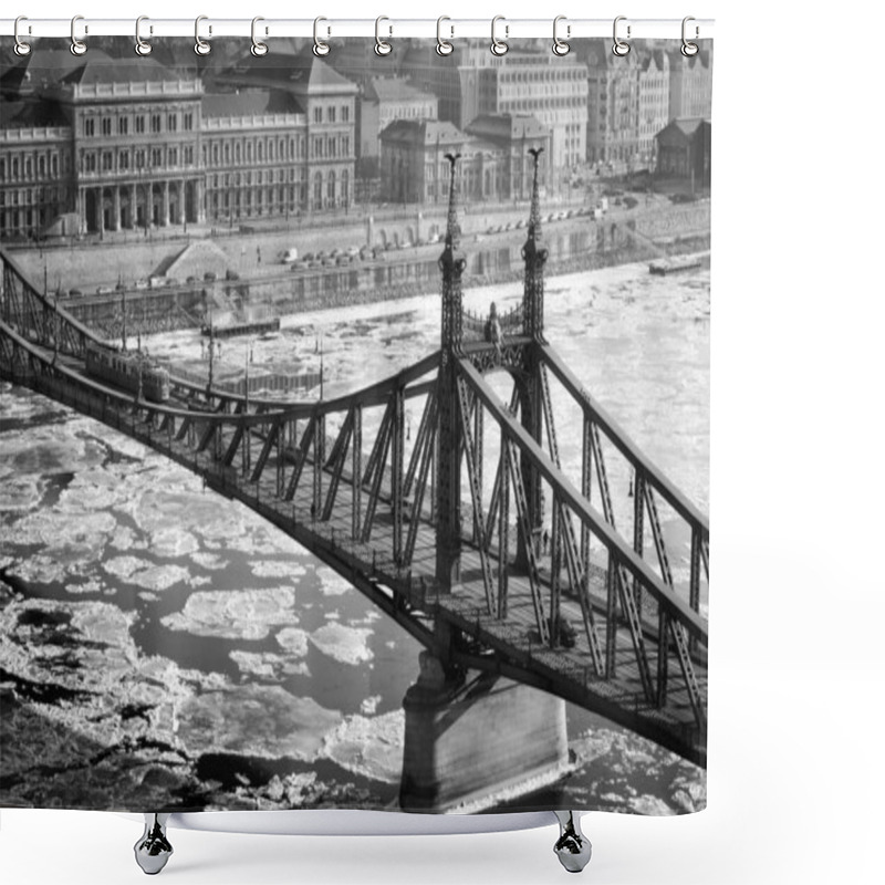 Personality  Chain Bridge In Budapest With The Parliament At Night In Black And White Shower Curtains