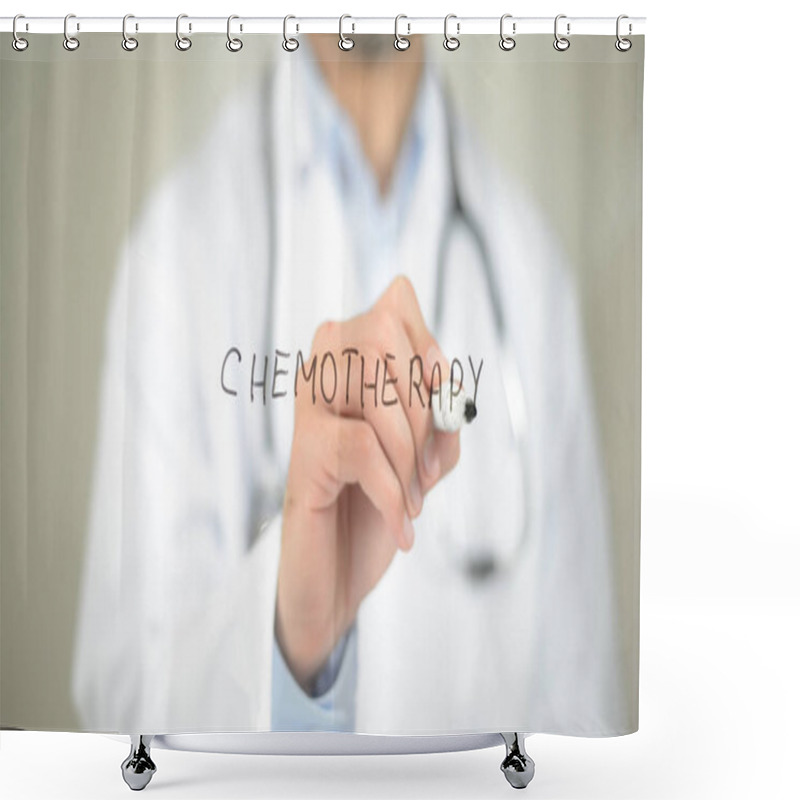 Personality  Chemotherapy , Doctor Writing On Transparent Screen Shower Curtains