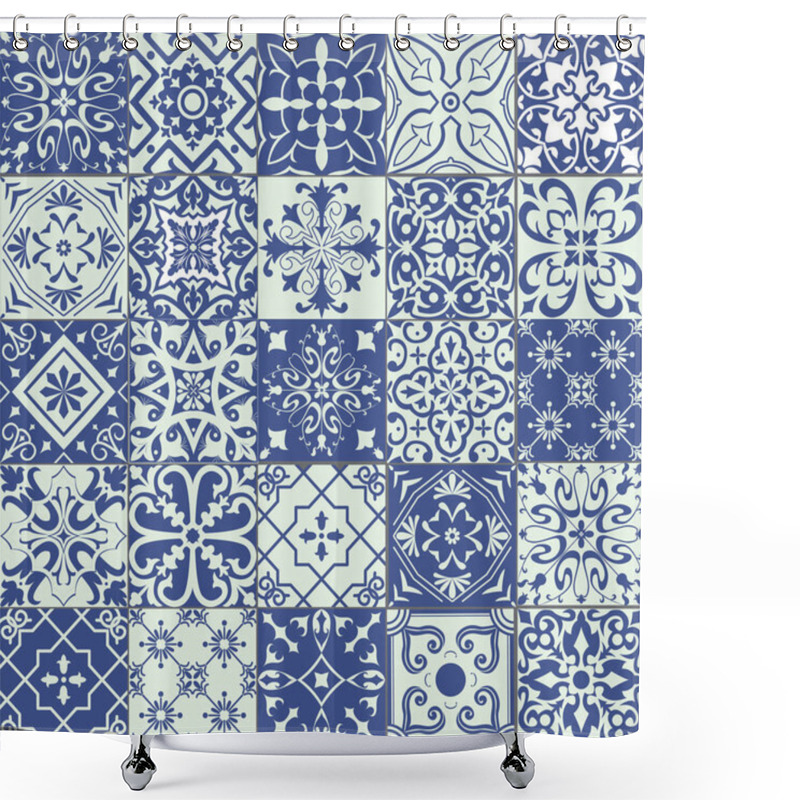 Personality  Set Of Portuguese Tiles Shower Curtains