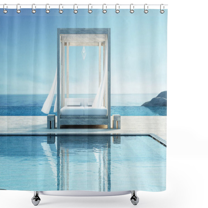 Personality  Beach Lounge - Ocean Villa On Sea View For Vacation And Summer / 3d Render Interior Shower Curtains