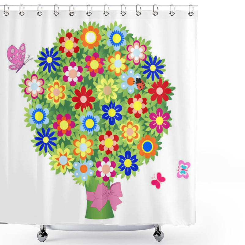 Personality  bouquet of flowers - illustration, vector shower curtains