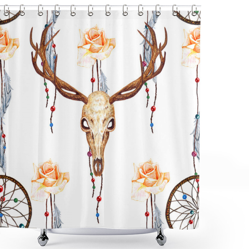 Personality  Deer Skull And Rose Pattern. Shower Curtains