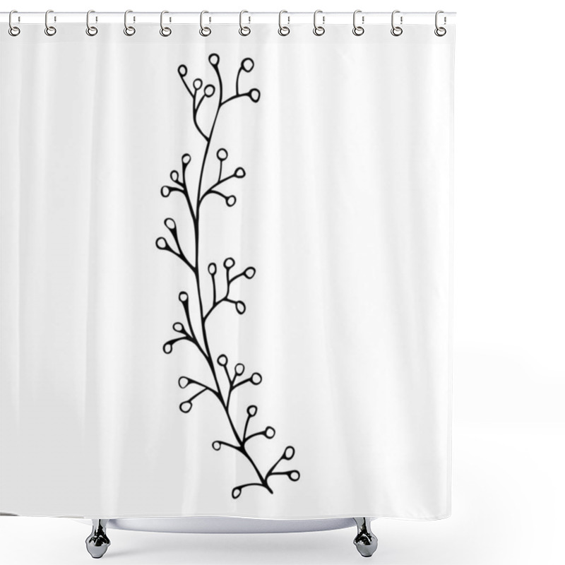 Personality  Sprig With Berries In Doodle Style. Black And White Shower Curtains