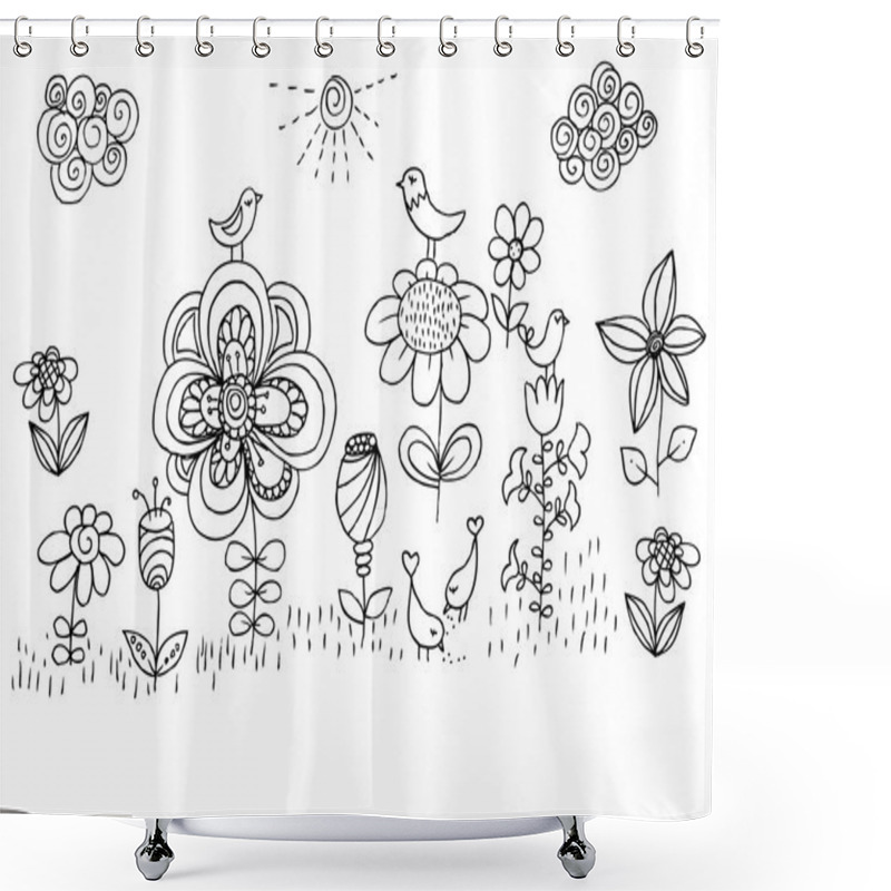 Personality  Children Drawing Of Flowers And Birds. Shower Curtains