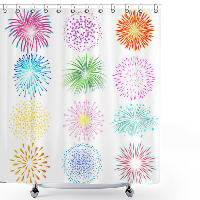 Personality  Fireworks Set On White Background Shower Curtains